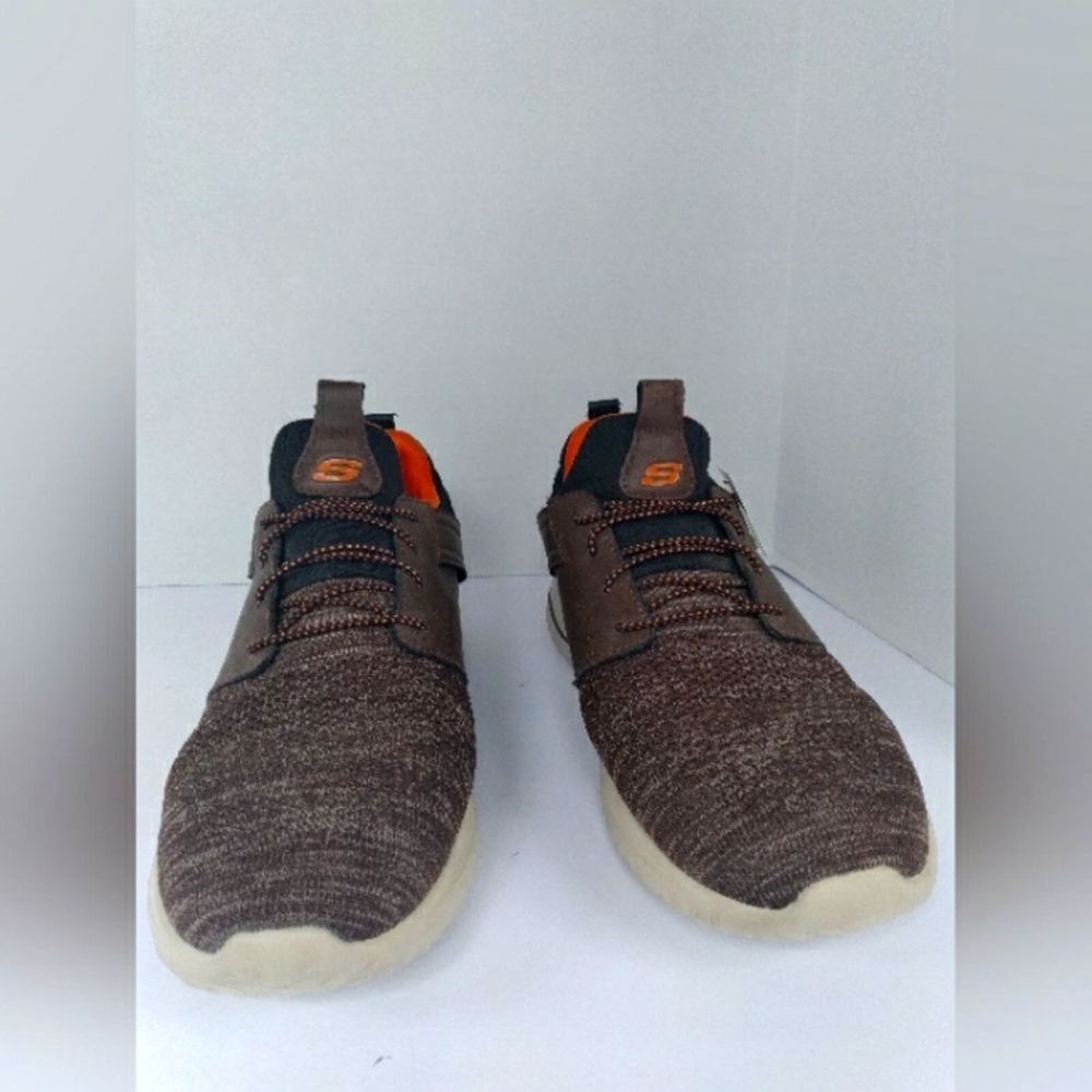Skechers Athletic Knit Sneakers Comfort‎ Walking Shoes Brown Orange Trim Size 13